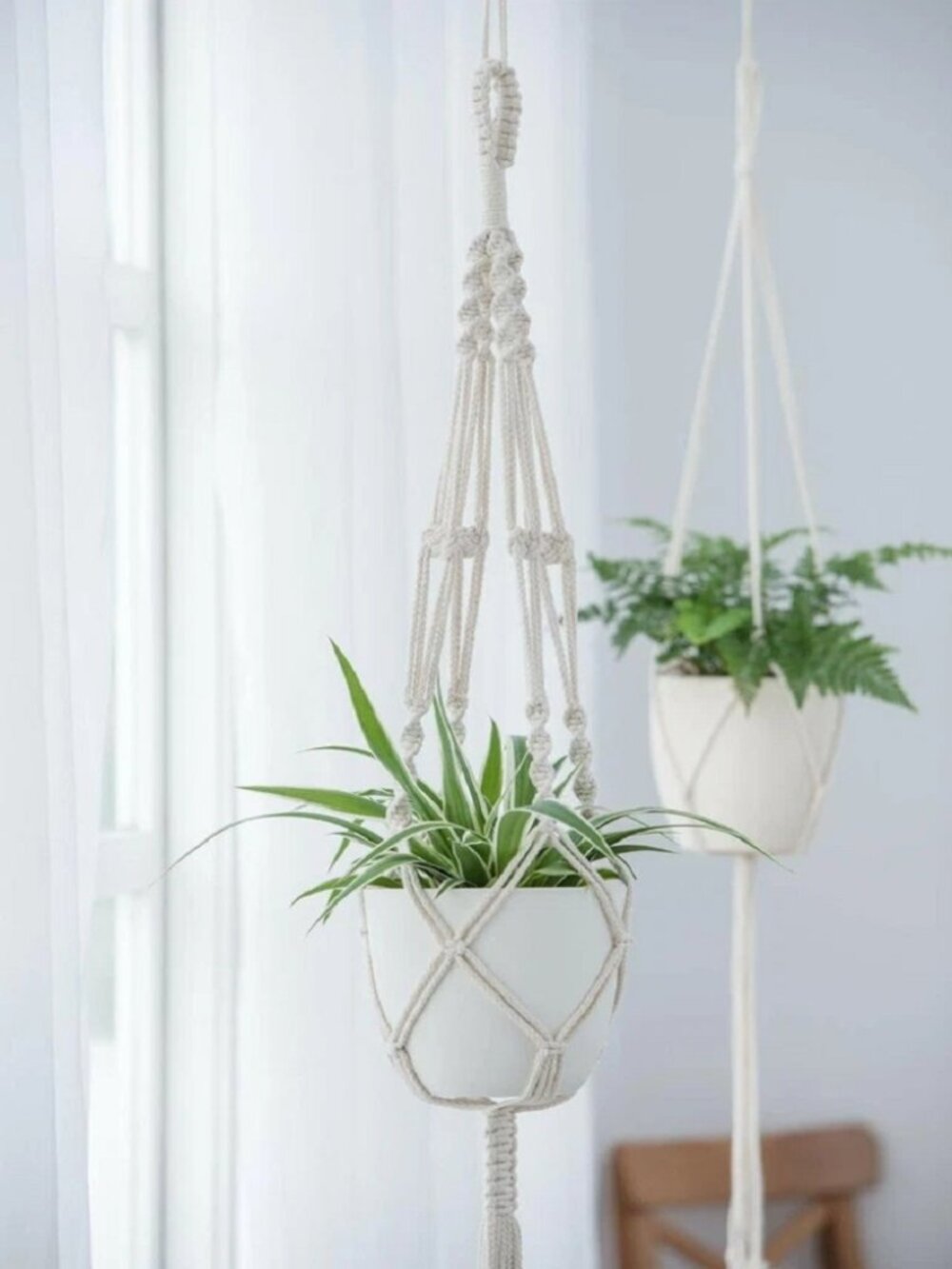 2-Pack Macrame Jute Plant Hangers 41” Large Boho Style Pot Holders - Picture 4 of 12